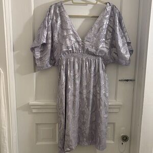 Y2K Vintage Chic Metallic Lavender Midi Dress